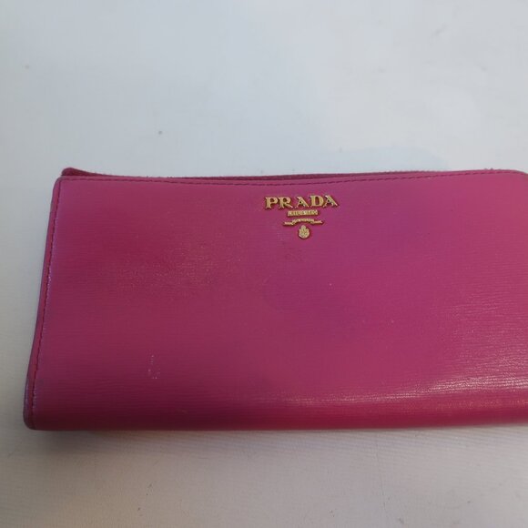 Authentic Womens Prada Pink Saffiano Diagramme Textured Leather Long Zip Wallet - Picture 9 of 14
